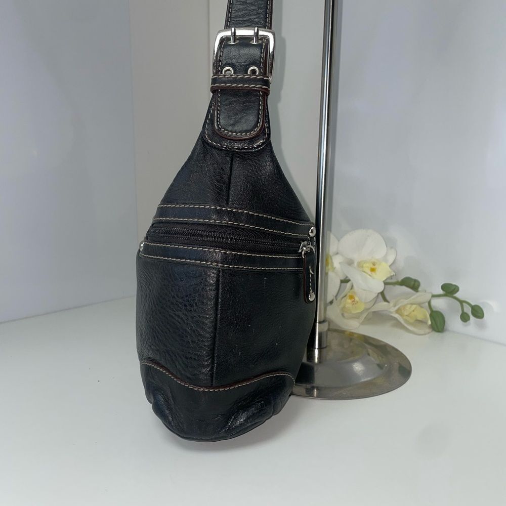 Tignanello Black Leather Shoulder Bag with Silver Accents - Picture 3 of 7